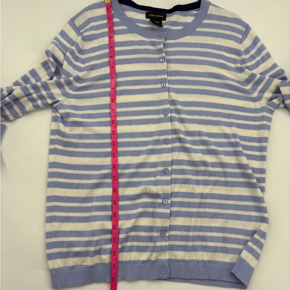 Lord & Taylor Womens Periwinkle Striped Button Up Cardigan X-Large  Preppy - Picture 9 of 10